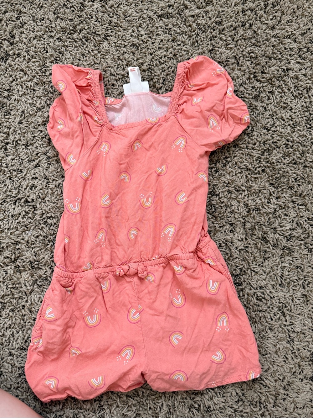 Cat & Jack Coral Rainbow Print Puff-Sleeve Romper